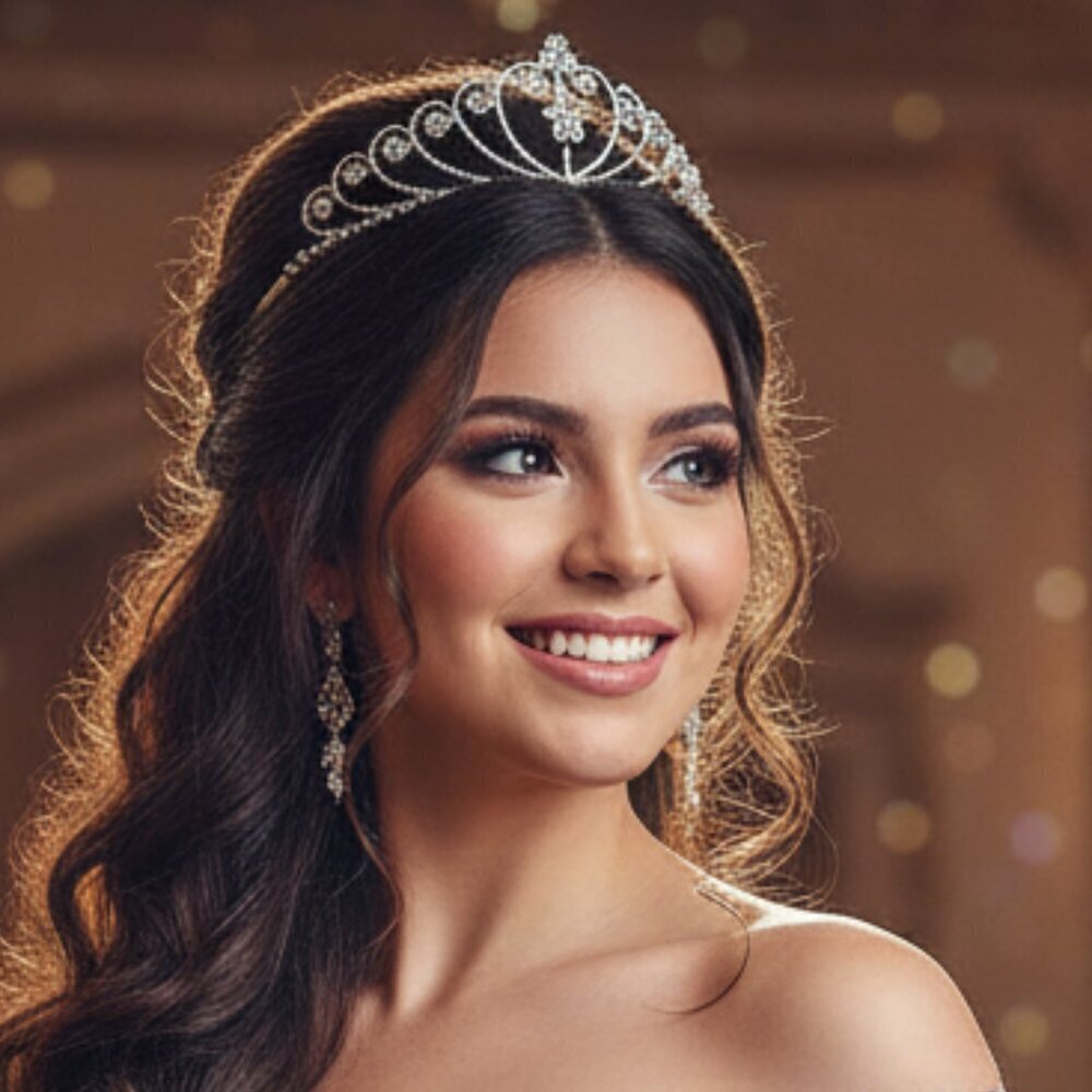 Classic Silvertone Rhinestone Tiara | Bridal Wedding Prom Crown Quinceañera